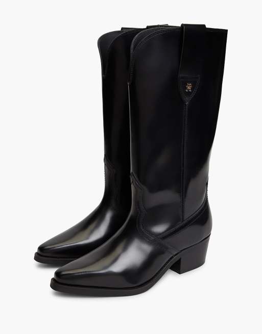 Tommy Hilfiger TH Monogram Leder-Cowboystiefel in Schwarz, 2 von 7