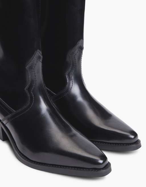 Tommy Hilfiger TH Monogram Leder-Cowboystiefel in Schwarz, 6 von 7