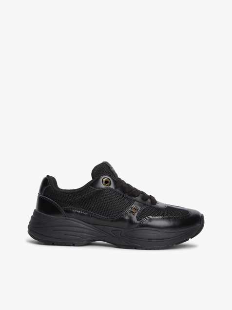 Tommy Hilfiger Th monogram mixed texture leather trainers in black - view 1