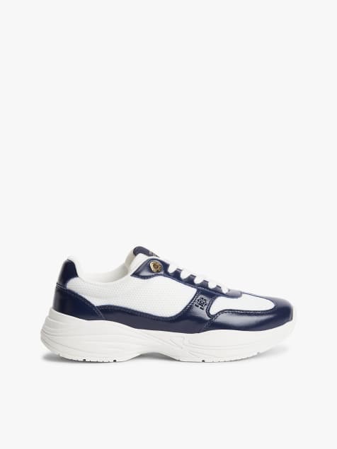Tommy Hilfiger Th monogram mixed texture leather trainers in multi blue - view 1