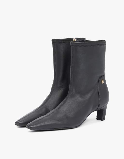 Tommy Hilfiger Th monogram plaque leather mid boots in black
