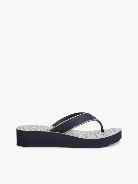 Tommy Hilfiger Th monogram wedge heel flip-flops in dark blue - view 1