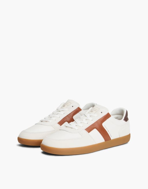 Tommy Hilfiger Th tribeca leather mixed texture trainers in ecru, 2 of 7