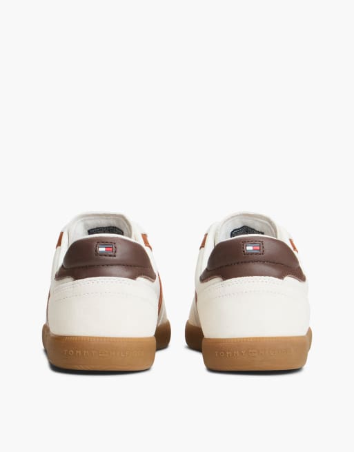 Tommy Hilfiger Th tribeca leather mixed texture trainers in ecru, 4 of 7