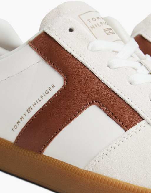 Tommy Hilfiger Th tribeca leather mixed texture trainers in ecru, 6 of 7