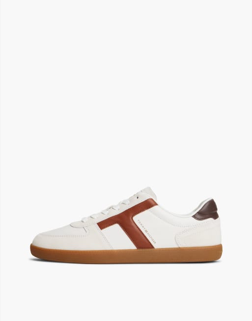 Tommy Hilfiger Th tribeca leather mixed texture trainers in ecru, 7 of 7