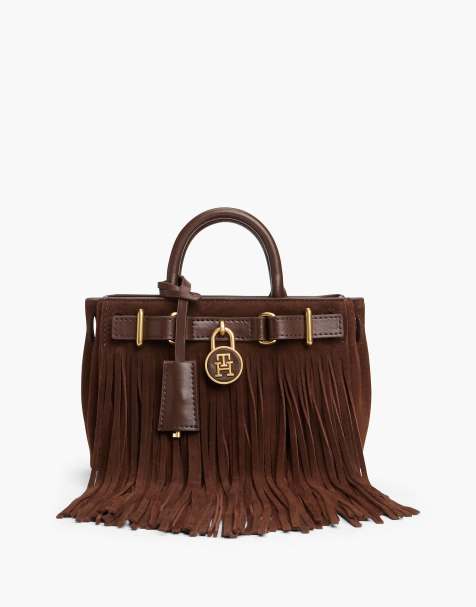 Tommy Hilfiger The american icon sac cabas à franges en daim marron foncé - view 1