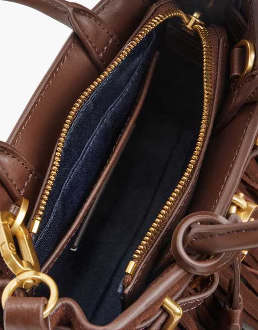 Tommy Hilfiger The american icon sac cabas à franges en daim marron foncé, 5 de 6