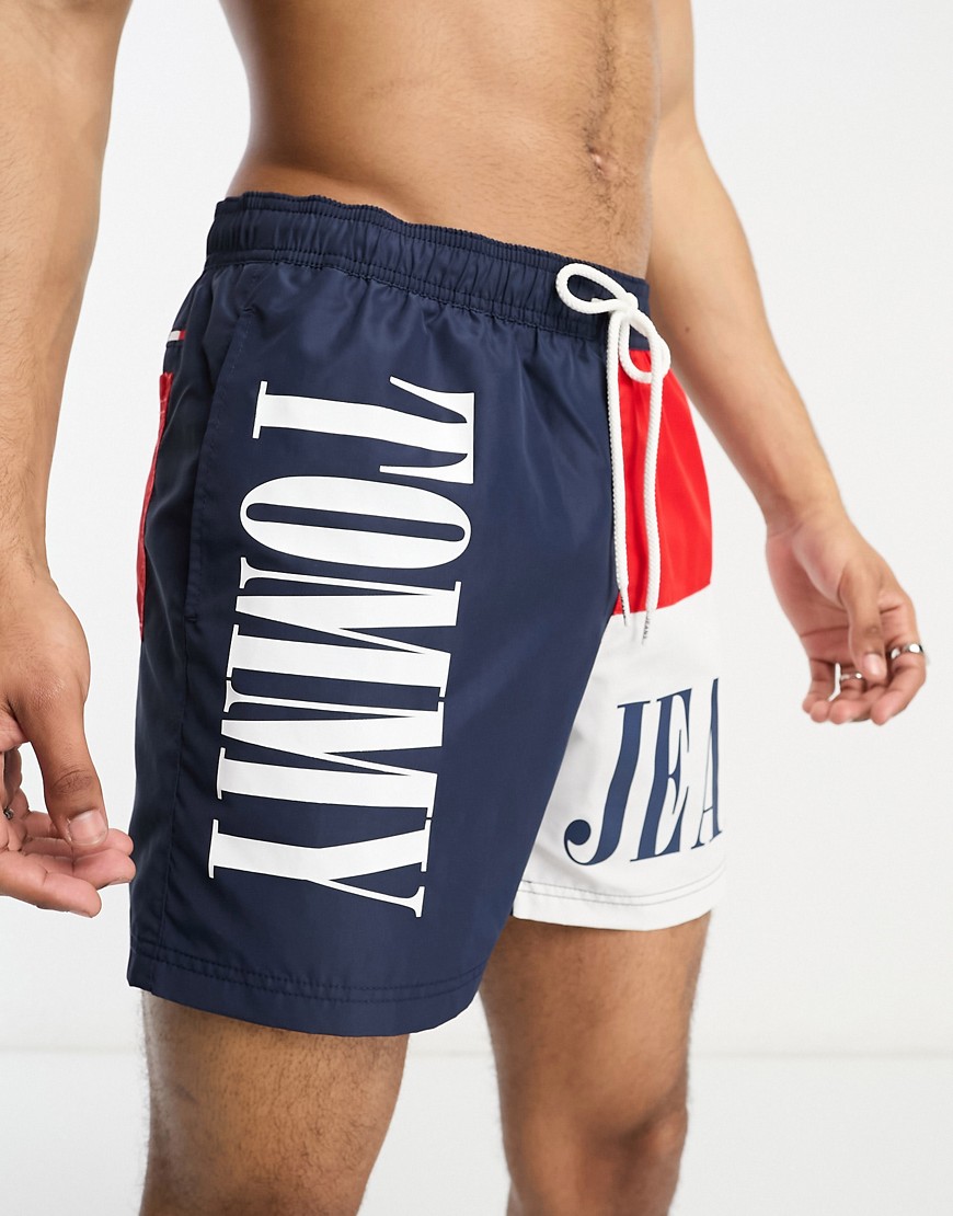 Tommy Hilfiger the core flag medium drawstring swim shorts in navy