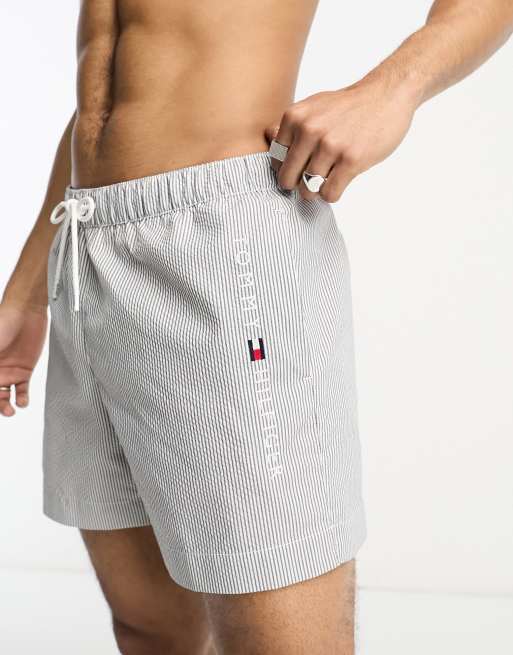 Men's Designer Underwear, Slim-Fit Boxers Grey/White Seersucker