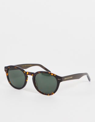 Tommy Hilfiger thick frame round sunglasses in havana tort | ASOS