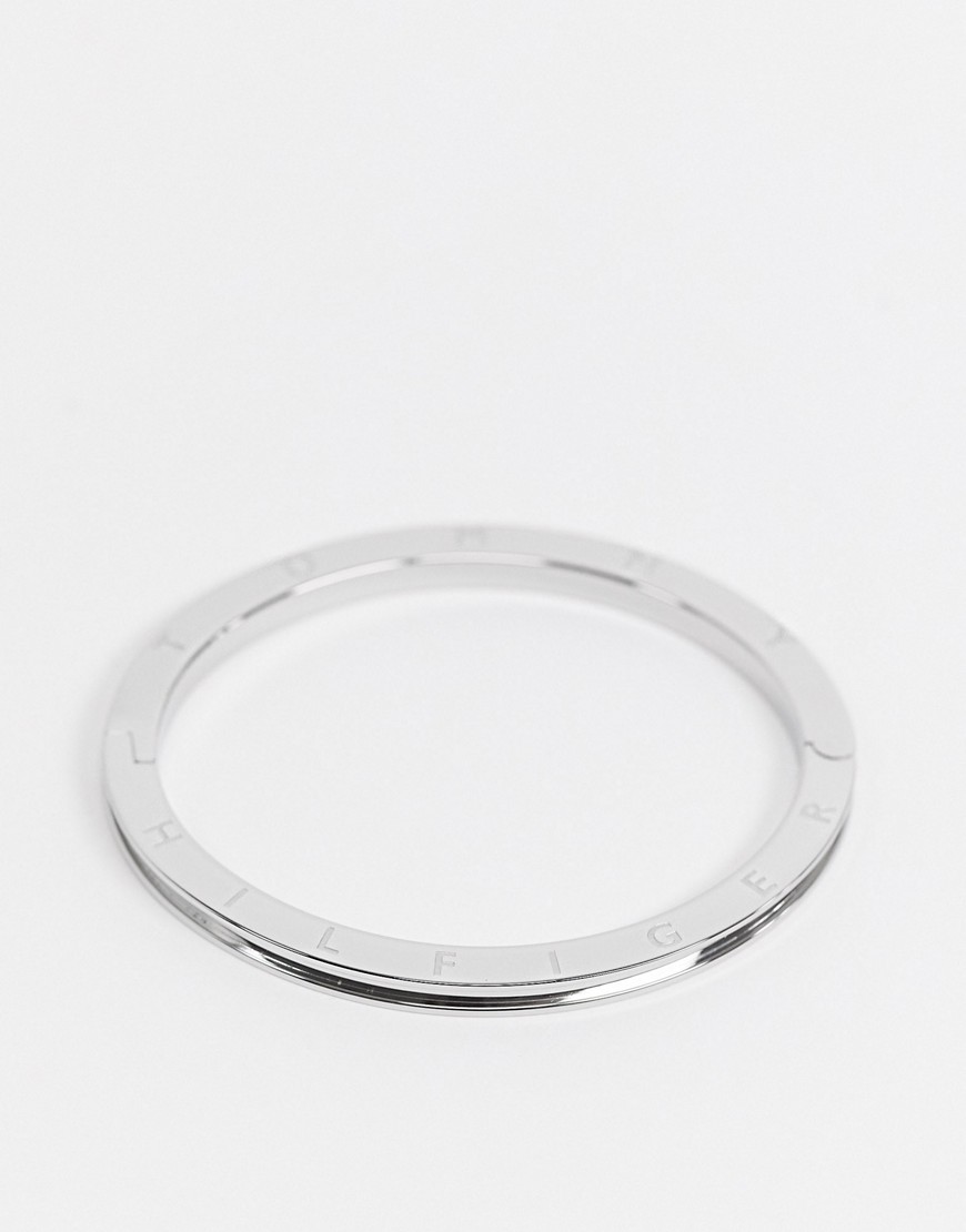 Tommy Hilfiger thin logo hinge bangle in silver