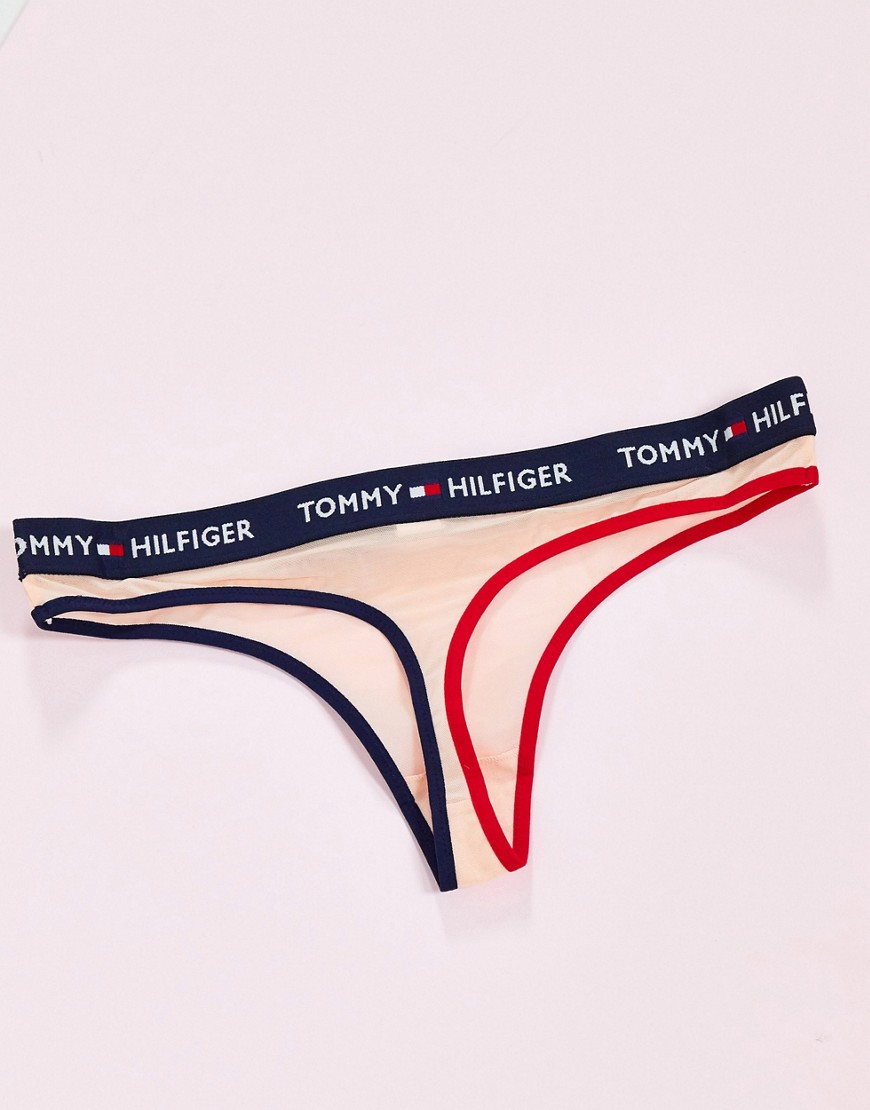 Tommy Hilfiger thong with logo banding in pale blush-Pink