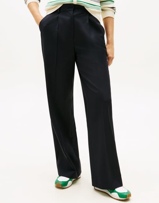 Tommy Hilfiger - Timeless - Pantalon ample en laine mélangée - Bleu marine