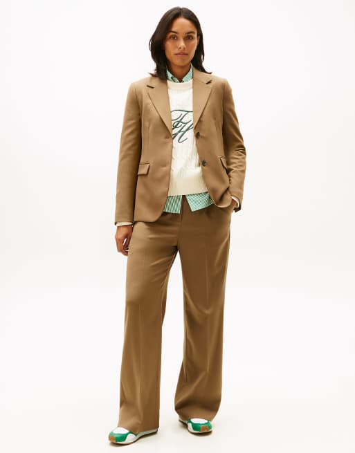 Tommy Hilfiger Timeless wool blend wide leg trousers in brown