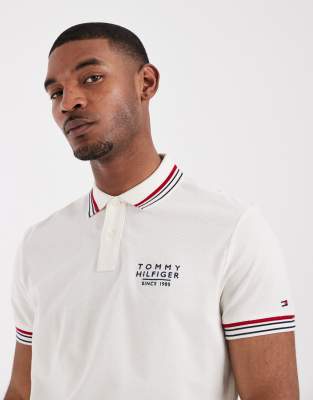 Tommy Hilfiger tipped collar and cuffs polo shirt in white