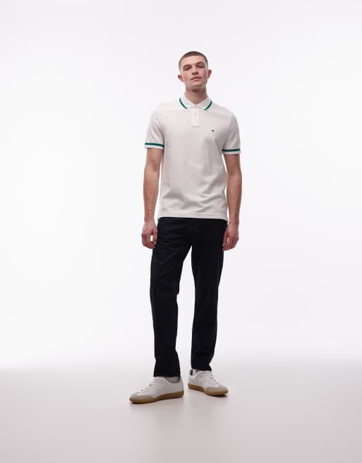 Tommy Hilfiger tipped collar regular polo shirt in white and green, 2 of 5