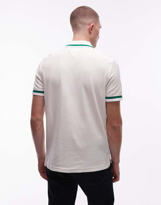 Tommy Hilfiger tipped collar regular polo shirt in white and green, 3 of 5