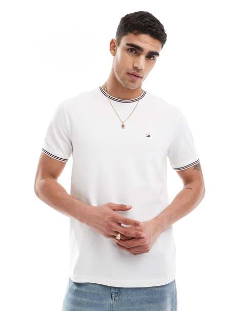 Tommy Hilfiger tipped collar t-shirt in white - view 1