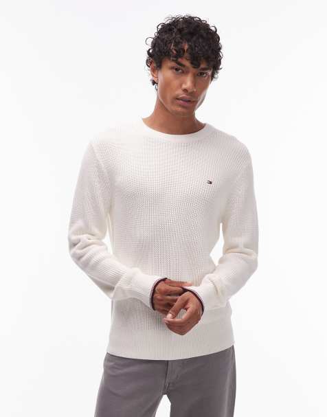 Tommy Hilfiger tipped crew neck jumper in white - view 1