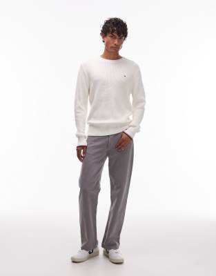 Tommy Hilfiger Logo-embroidered Crew-neck Sweater In Neutral