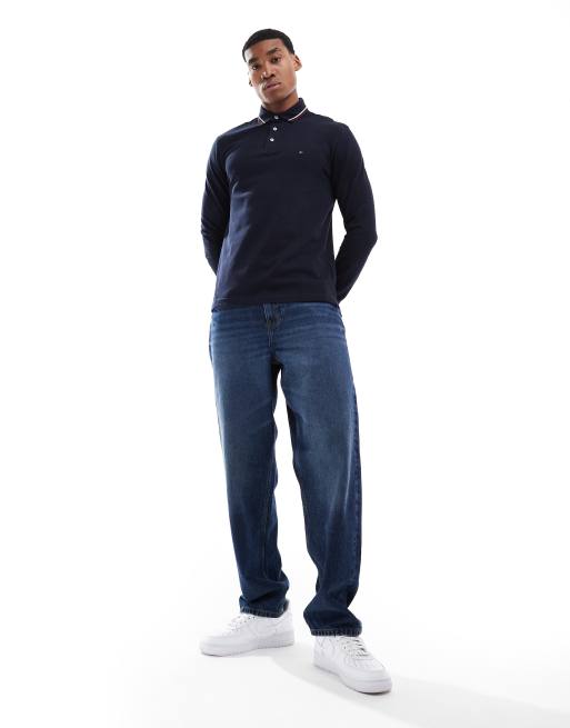 Tommy Hilfiger tipped long sleeve polo shirt in navy, 3 of 4