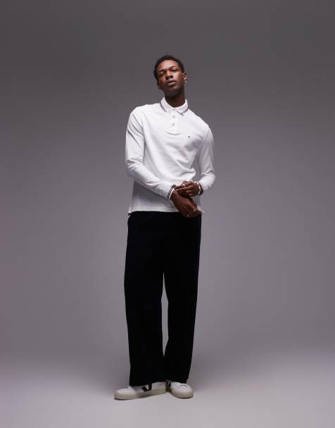 Tommy Hilfiger tipped long sleeve polo shirt in white - view 1