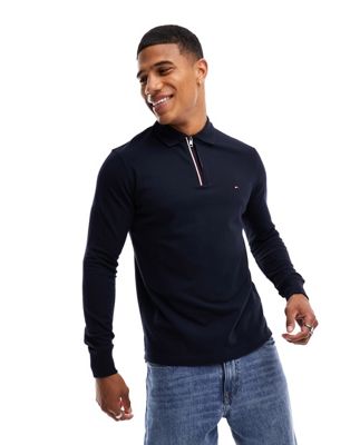 Tommy Hilfiger tipped long sleeve slim polo in desert sky