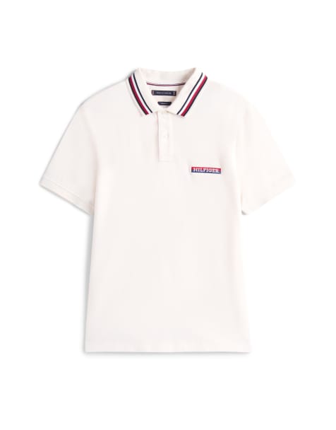 Tommy Hilfiger tipped regular polo in off white - view 1