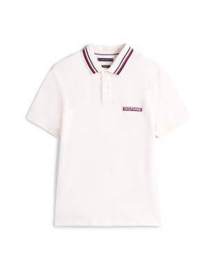 Tommy Hilfiger Regular Fit Hilfiger Tipped Pique Polo In White