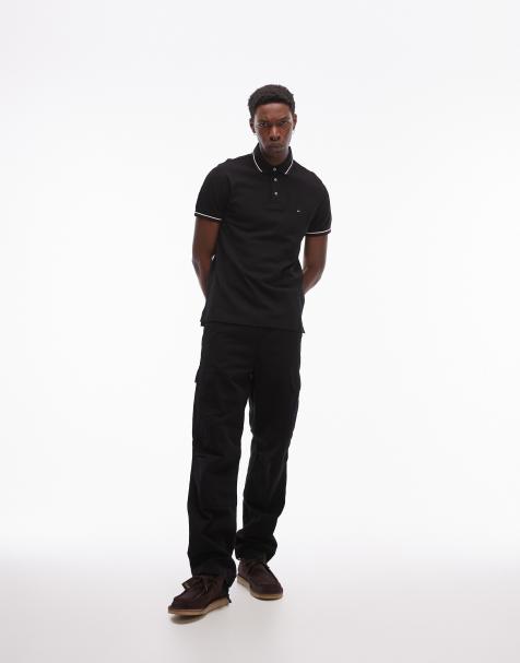 Tommy Hilfiger tipped slim fit polo shirt in black