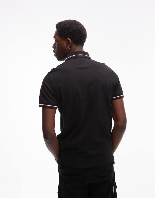 Tommy Hilfiger tipped slim fit polo shirt in black, 2 of 4