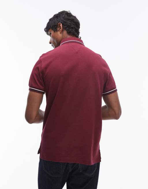 Tommy Hilfiger tipped slim fit polo shirt in burgundy, 3 of 4