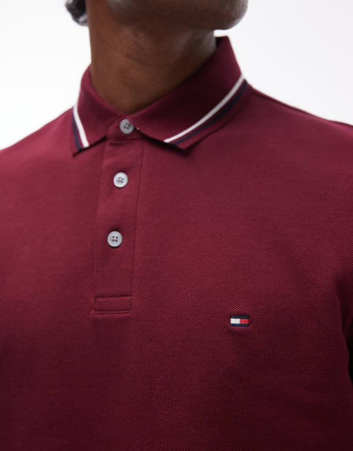 Tommy Hilfiger tipped slim fit polo shirt in burgundy, 4 of 4
