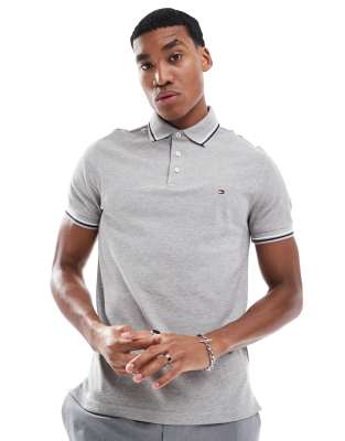 Tommy Hilfiger tipped slim fit polo shirt in grey φωτογραφία