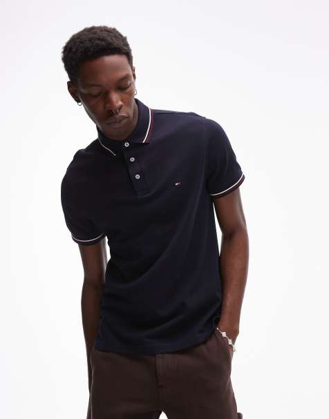 Tommy Hilfiger tipped slim fit polo shirt in navy