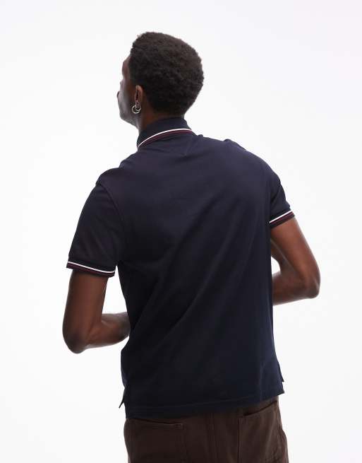 Tommy Hilfiger tipped slim fit polo shirt in navy, 2 of 4