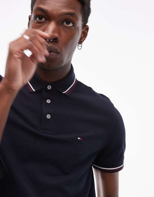 Tommy Hilfiger tipped slim fit polo shirt in navy, 3 of 4