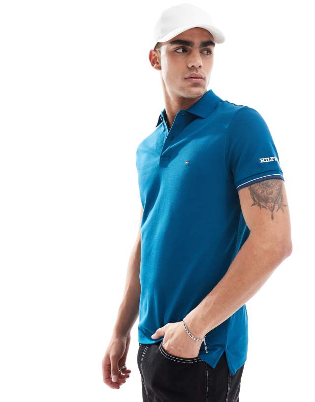 Tommy Hilfiger - tipped slim polo shirt in turquoise