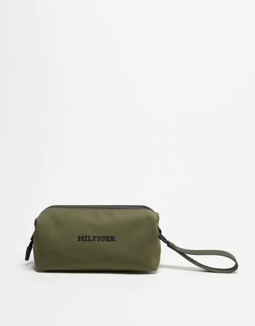 Tommy Hilfiger - Toilettas met getypt logo in olijfgroen