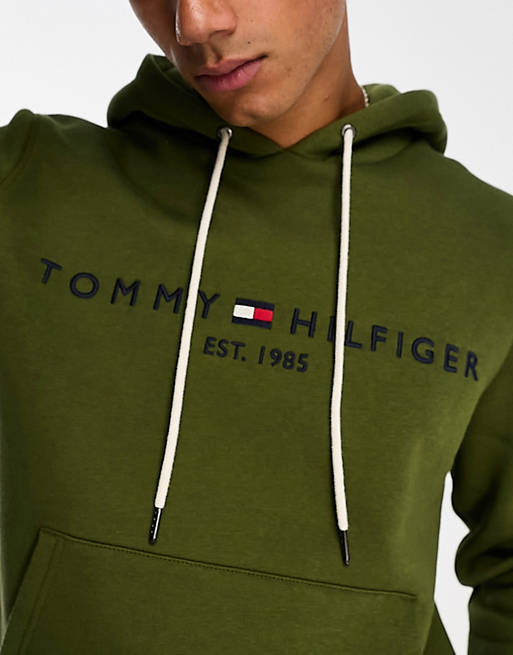 Tommy Hilfiger tommy logo hoodie in putting green | ASOS