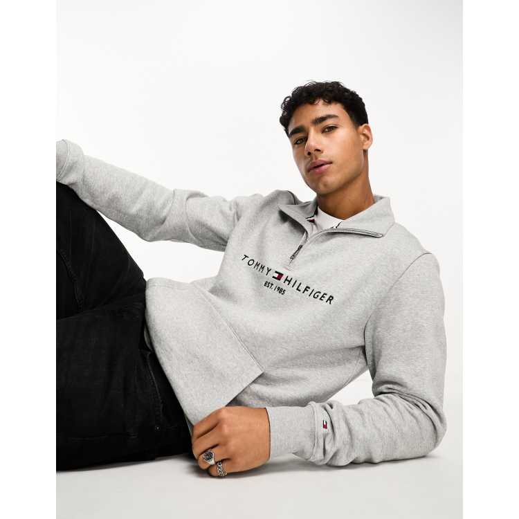 Tommy heather ASOS tommy in grey neck light logo Hilfiger mock sweatshirt |