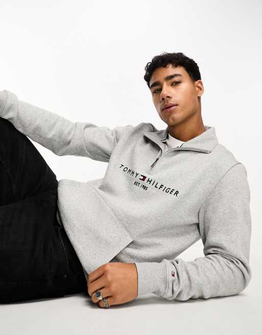 Tommy Hilfiger tommy logo mock neck light in grey | ASOS sweatshirt heather