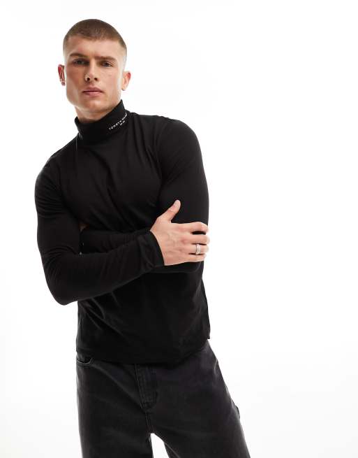 Tommy Hilfiger tommy logo neck ASOS roll | long black sleeve t-shirt in