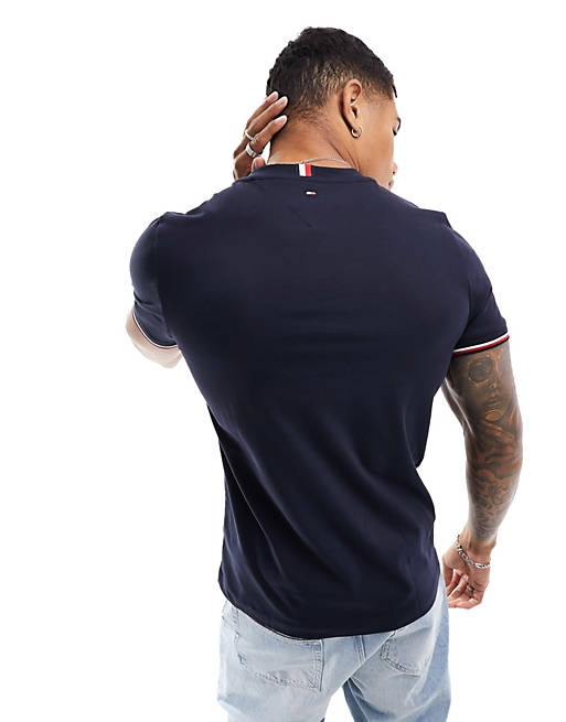 Tommy Hilfiger tommy logo tipped t-shirt in desert sky | ASOS