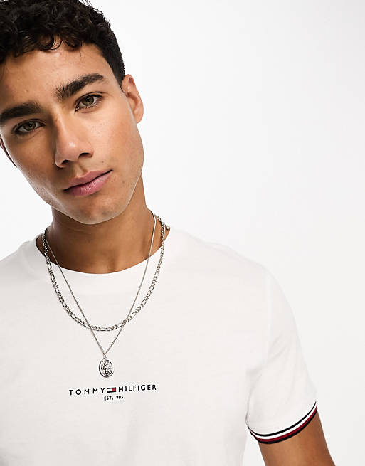 Tommy Hilfiger tommy logo tipped t-shirt in white | ASOS