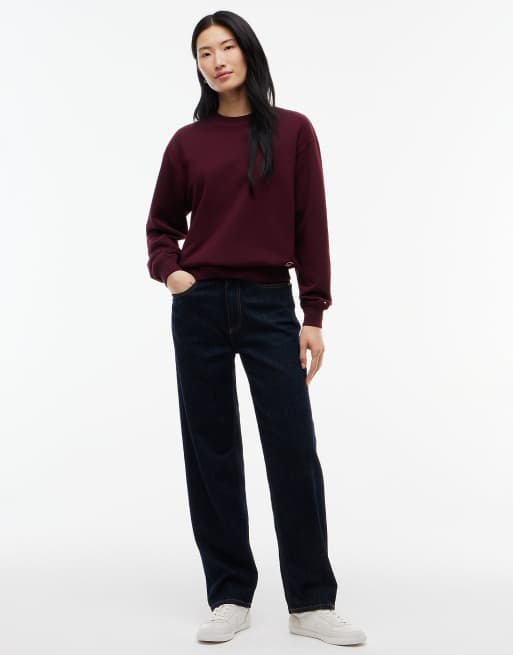 Tommy Hilfiger Tonal logo crew neck sweatshirt in wine red, 2 of 6