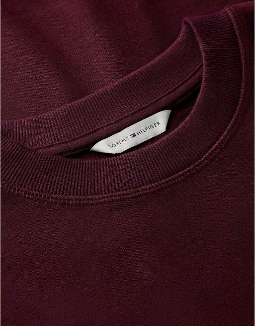 Tommy Hilfiger Tonal logo crew neck sweatshirt in wine red, 6 of 6