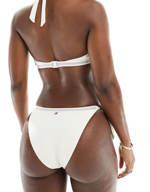 Tommy Hilfiger tonal logo tie side bikini bottom in white, 3 of 4