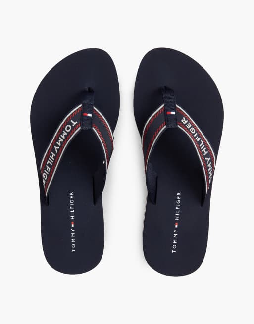 Tommy Hilfiger tongs compensées à bride en toile logo bleu foncé, 3 de 7